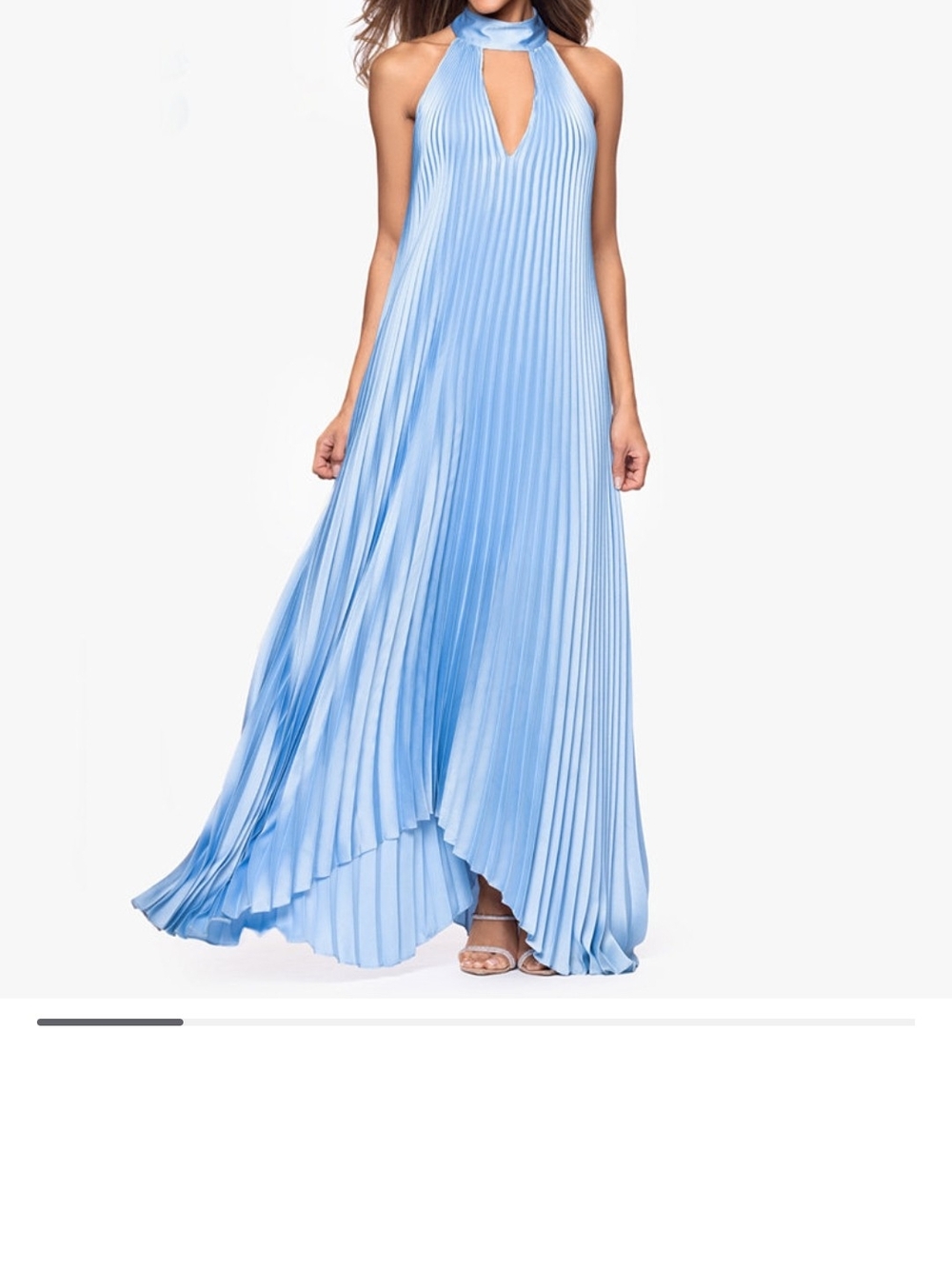 Xscape Sky Blue Pleated Halter Maxi Dress
